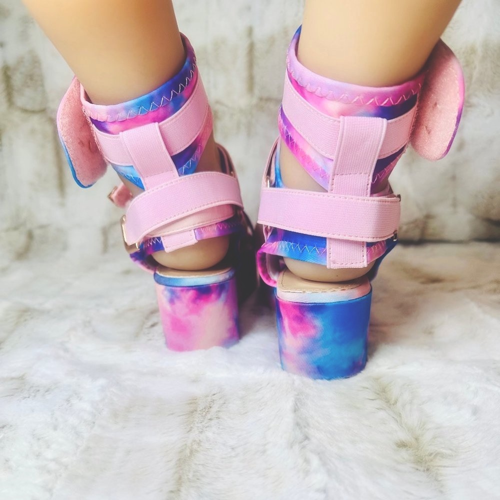 Pazzle Cotton Candy Platform Tie Dye Pink Harness Strap Sandals - Picture 7 of 9